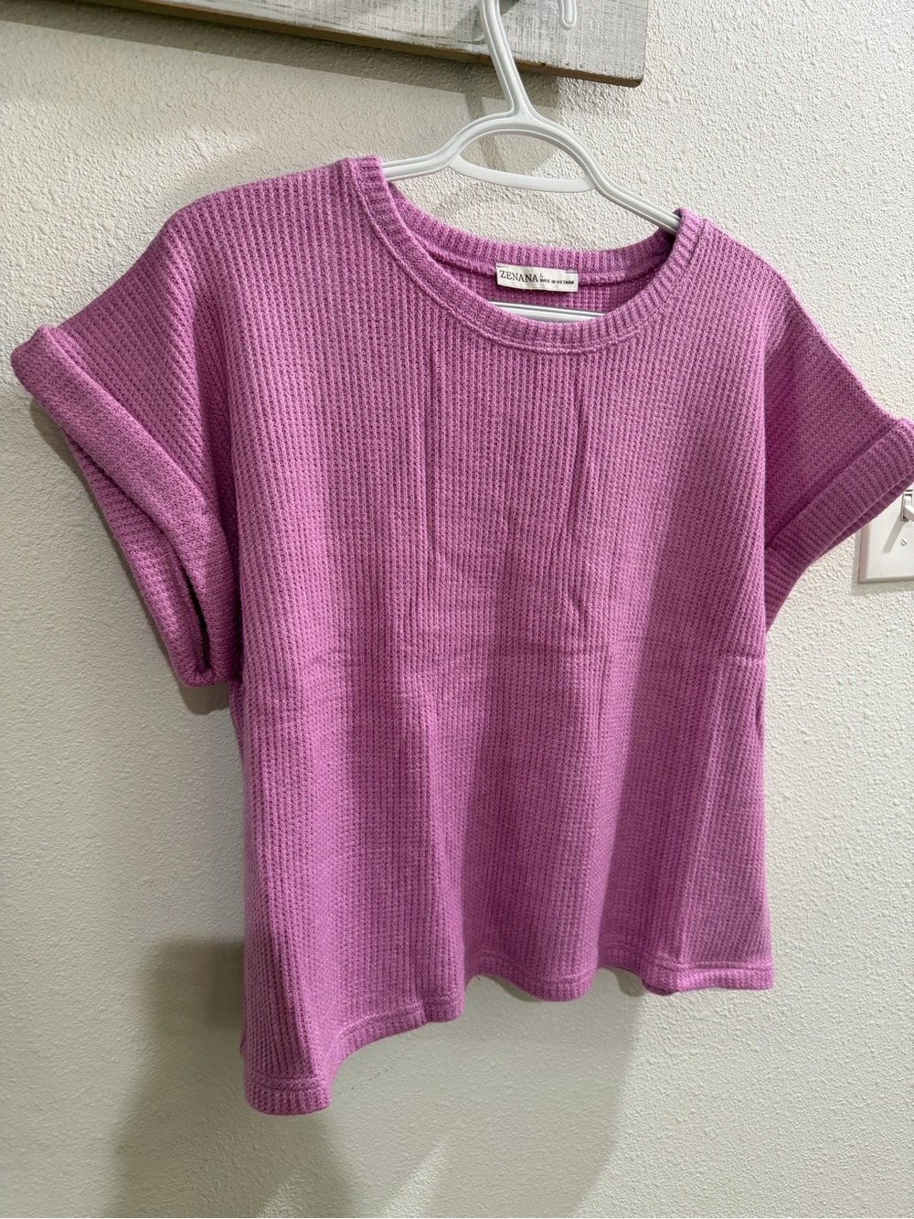 Zenana Outfitters Waffle Short Sleeve Top - New